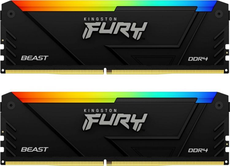 Модуль памяти DDR4 32GB (2*16GB) Kingston FURY KF437C19BB12AK2/32 Beast RGB Black XMP PC4-29800 3733MHz CL19 2RX8 1.35V 288-pin 8Gbit