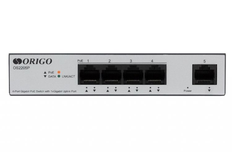  Коммутатор неуправляемый ORIGO OS2205P/60W/A1A 4x1000Base-T PoE, 1x1000Base-T, PoE Budget 60W, Long-range PoE up to 250m, metal case