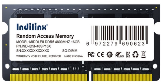  Модуль памяти SODIMM DDR5 16GB Indilinx IND-ID5N48SP16X PC5-38400 4800MHz CL40 1.1V