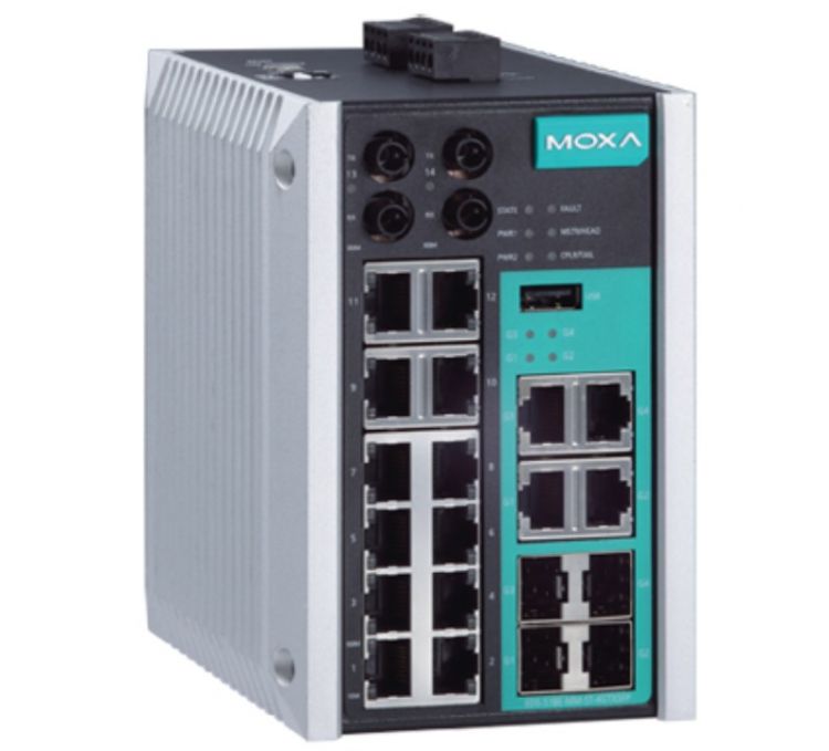 Коммутатор управляемый MOXA EDS-518E-MM-ST-4GTXSFP 12x10/100BaseT(X) ports, 2 100BaseFX multi-mode ports with ST connectors, and 4 combo 10/100/1000Ba