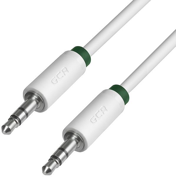 Кабель акустический GCR GCR-AVC1662-3.0m jack 3,5mm/jack 3,5mm белый, зеленая окантовка, ультрагибкий, 28 AWG, M/M, Premium, экран, стерео, 3м