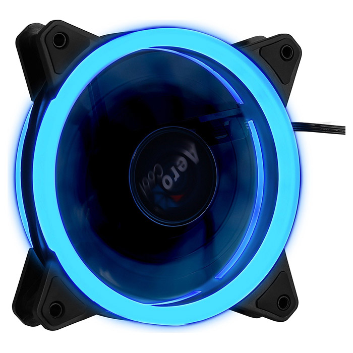 Вентилятор для корпуса AeroCool REV Blue 4713105960952 120x120x25мм, цвет светодиодов: синий, подсветка в виде двойного кольца, 3+4-Pin, 1200 об/мин,