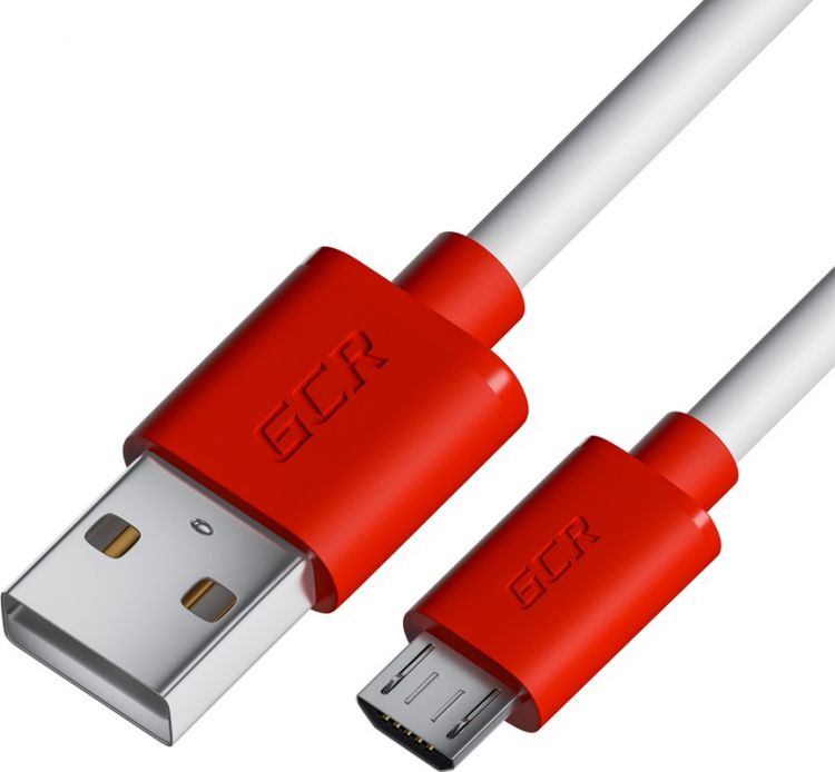 Кабель интерфейсный Greenconnect GCR-53217 2.0m MicroUSB, белый, красные коннекторы, быстрая зарядка, 28/24 AWG