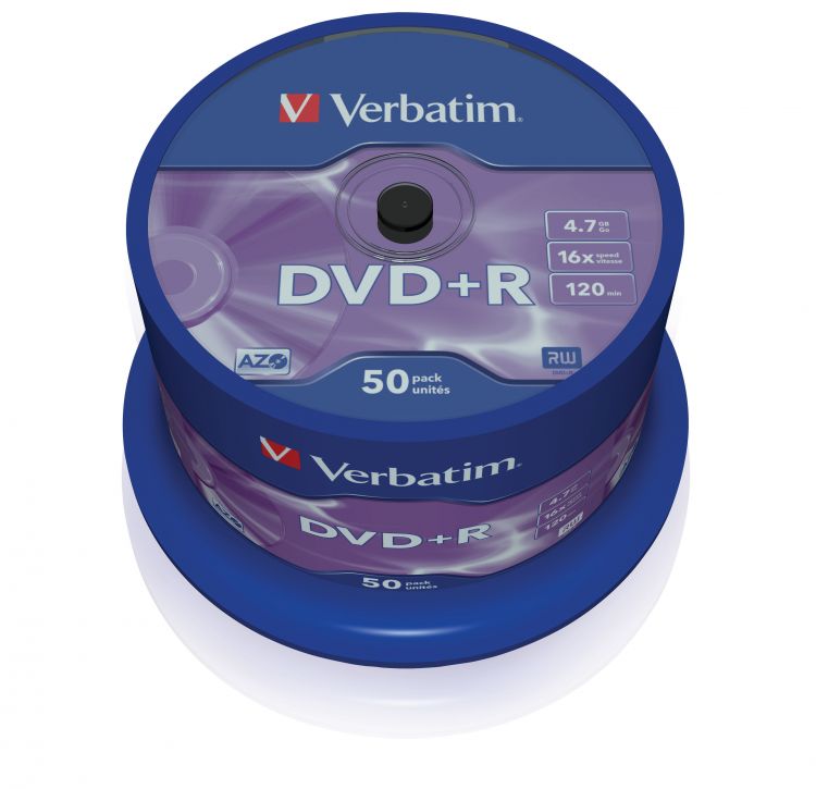 Диск DVD+R Verbatim 43550 4.7ГБ, 16x, 50 шт., Cake Box