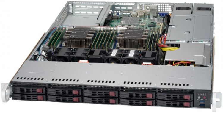 Серверная платформа 1U Supermicro SYS-1029P-WTRT (2x3647, C622, 12xDDR4, 10x2.5 HS, 2x10GE, 2x750W,Rail)