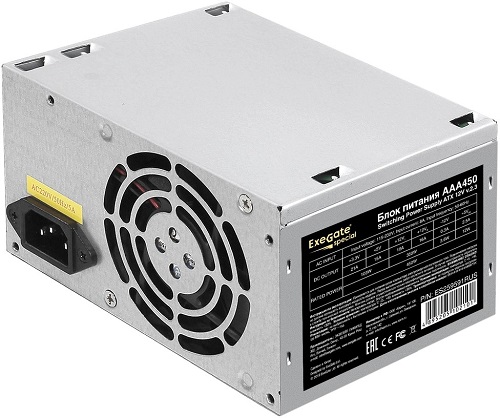 Блок питания ATX Exegate AAA450 ES259591RUS 450W, 8cm fan, 24p+4p, 2*SATA