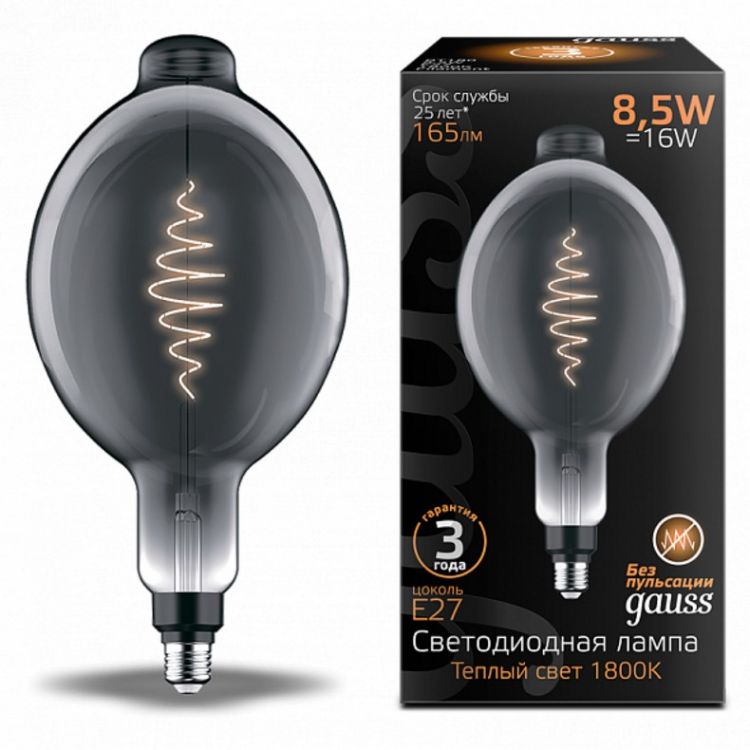 Лампа светодиодная Gauss 152802005 LED Filament BT180 GAUSS E27 8.5W Gray 165lm 1800K 150 лм