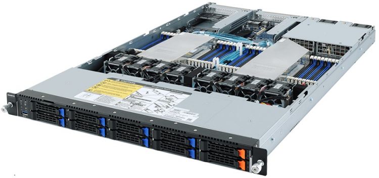 Серверная платформа 1U GIGABYTE R182-Z91 2*SP3, 32*DDR4(3200), 8*2.5 SATA/SAS, 2*2.5 NVMe HS, M.2, 2*PCIE, 2*Glan, Mlan, 3*USB 3.0, VGA, 2*1200W