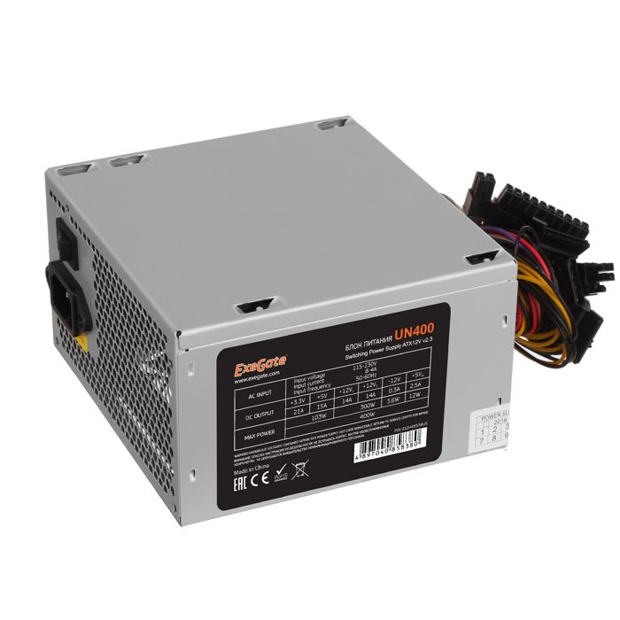 Блок питания ATX Exegate UN400 EX244553RUS 400W, 12cm fan, 24p+4p, 3*SATA, 2*IDE, FDD