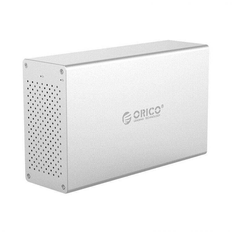 Внешний корпус Orico WS200RU3 2*3.5 HDD/SSD, RAID, USB 3.0 Type-B, серебристый