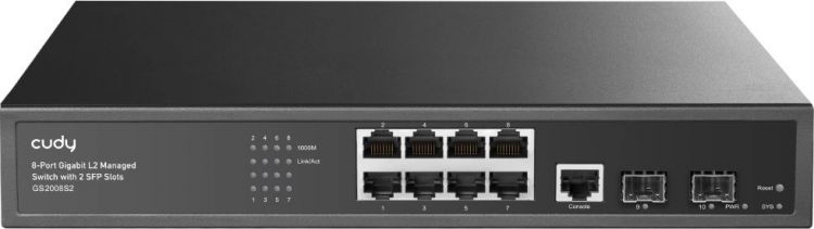 Коммутатор управляемый Cudy GS2008S2 8-Port Layer 2 10/100/1000M , 8 Gigabit Ethernet ports + 2 Gigabit SFP ports + 1 management port, backplane bandw