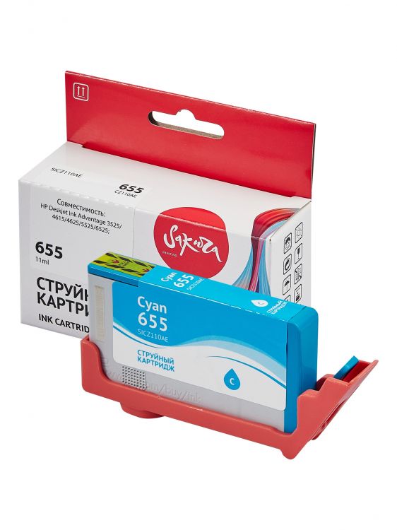 Картридж струйный Sakura CZ110AE (№655 Cyan) для HP Deskjet Ink Advantage 3525/4615/4625/5525/6525, водорастворимый тип чернил, голубой, 600 к.