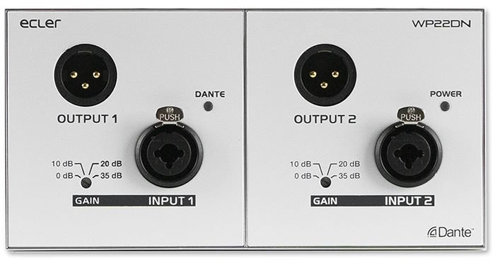 Панель Ecler WP22DN настенная, транскодер аналоговых аудиосигналов и сигналов интерфейса Dante