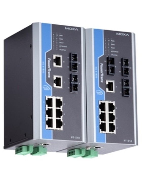 Коммутатор управляемый MOXA PT-510-SS-SC-24 DIN-Rail switch, 8 x 10/100BaseT(X), 2 x 100BaseFX SM, SC connectors, 1 power supply (24 VDC)