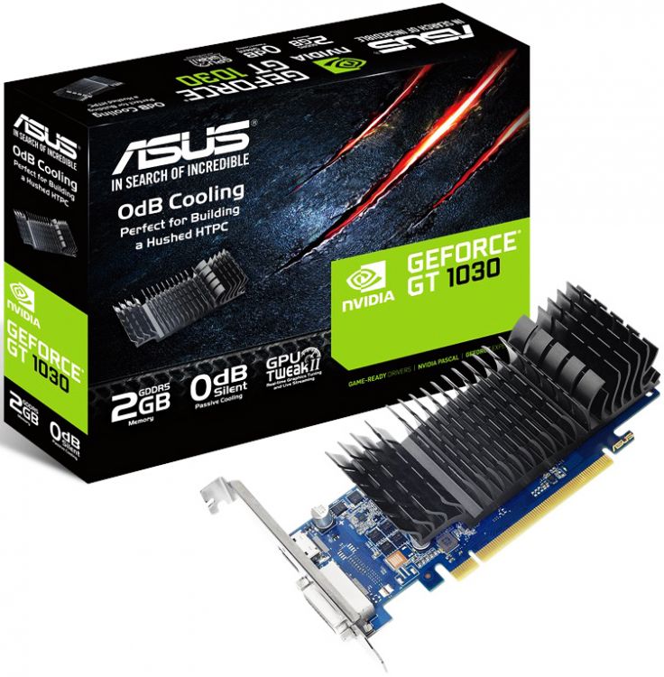 Видеокарта PCI-E ASUS GeForce GT 1030 (GT1030-SL-2G-BRK) 2GB Silent Low Profile GDDR5 64bit 14nm 1228/6008MHz DVI-D(HDCP)/HDMI RTL