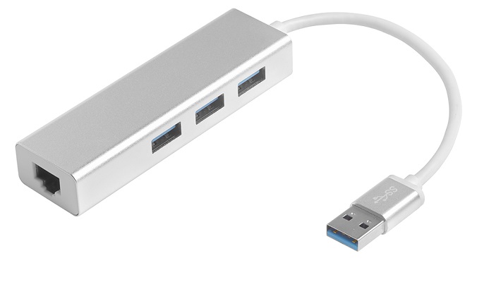 Разветвитель USB 3.0 GCR GCR-AP05 Хаб на 3 порта + 10/100Mbps Ethernet Network , metall