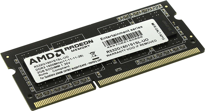 Модуль памяти DDR3 2GB AMD R532G1601S1SL-U 1600MHz black Non-ECC, CL11, 1.35V, RTL