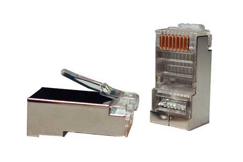 Коннектор Hyperline PLUG-8P8C-U-C5-SH-100 RJ-45(8P8C), кат.5e, (100шт) экранированный, (для одножильного и многожильного кабеля)