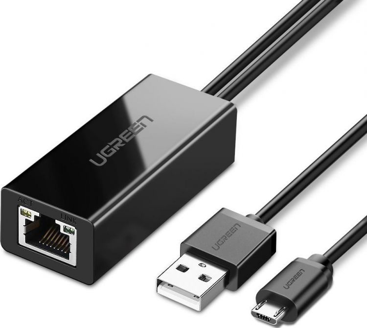 Адаптер UGREEN 30985 LAN Ehernet/micro USB/USB Type-А, 100Mbps, черный