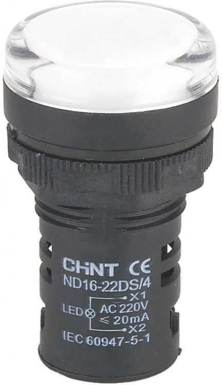 Индикатор CHINT 828112 ND16-22DS/2C белый, компактный, встр. резистор, IP65 AC/DC24В