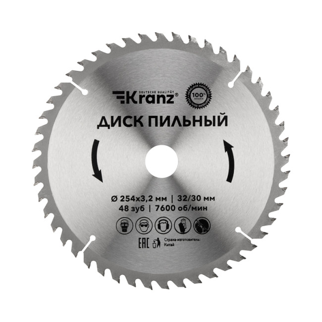 Диск KRANZ KR-92-0130 пильный 254 мм х 48 зуб х 32/30 мм