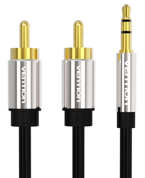 Кабель акустический Vention P550AC150-S Jack 3,5 mm M/2RCA M, 1,5 м, черный