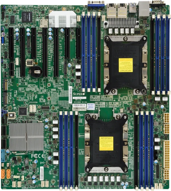 Материнская плата E-ATX Supermicro MBD-X11DPH-T-B (2*3647, C624, 16*DDR4 ECC REG, 10*6G, EATX 12x13, PCIE3.0 3(x16), 4(x8) , 2*10GE) Bulk