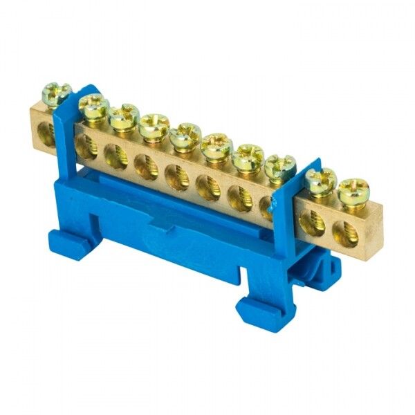 Шина EKF sn0-63-10-sb-r 0 N (6x9мм) 10 отв. латунь синий изолятор тип Стойка на DIN-рейку розн. стикер