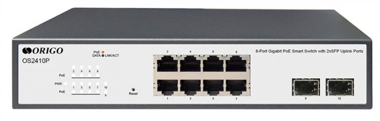  Коммутатор настраиваемый ORIGO OS2410P/120W/A1A L2 PoE 8x1000Base-T PoE, 2x1000Base-X SFP, PoE-бюджет 120 Вт, комплект для установки в 19 стойку