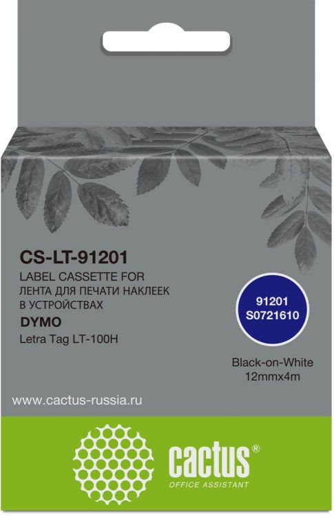 Картридж ленточный Cactus CS-LT-91201 черный/белый для Dymo Letra Tag LT-100H