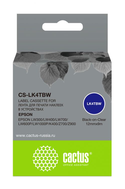  Картридж ленточный Cactus CS-LK4TBW черный для Epson LW300/LW400/LW700/LW600P/LW1000P