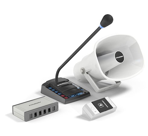 Комплект Stelberry S-645 4+1-канального переговорного устройства клиент-кассир для АЗС с системой громкого оповещения, функцией симплекс, функцией 