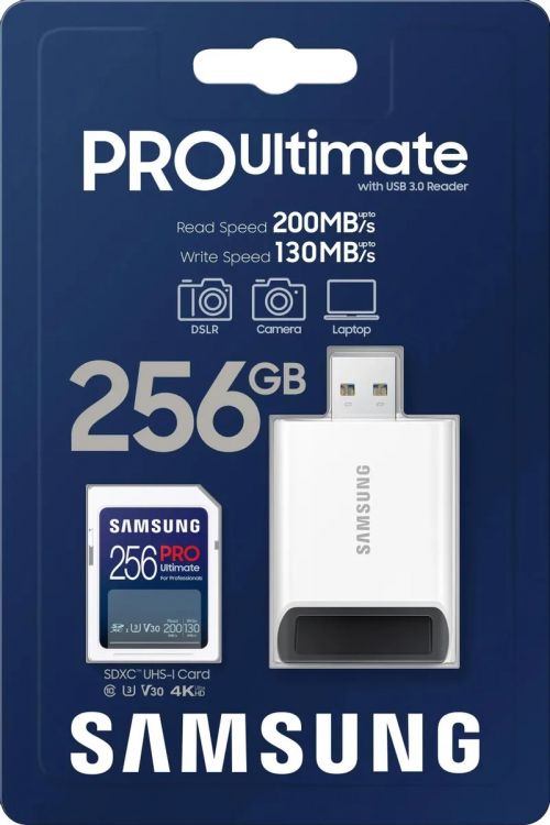 Карта памяти SDXC 256GB Samsung MB-SY256SB/WW PRO Ultimate с адаптером USB, 130/200МБ/с