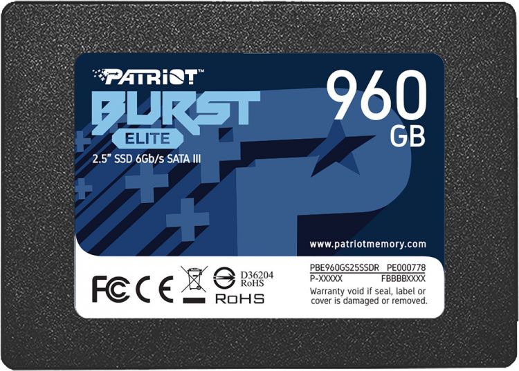 Накопитель SSD 2.5'' Patriot Memory PBE960GS25SSDR Burst Elite 960GB SATA 6Gb/s 3D TLC 450/320MB/s IOPS 40K/40K MTBF 2M