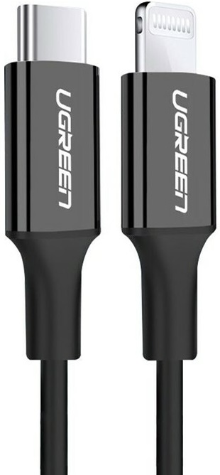 Кабель интерфейсный UGREEN 60751 USB-C to Lightning M/M nickel plating ABS shell, 1 м, черный