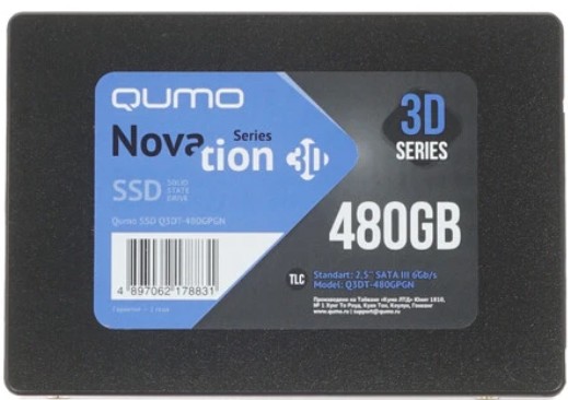 SSD Qumo  Xcom-Shop Накопитель SSD 2.5'' Qumo Q3DT-480GPGN Novation 480GB SATA 6Gb/s 3D TLC 530/510MB/s IOPS 59K/87K MTBF 2 TBW 480