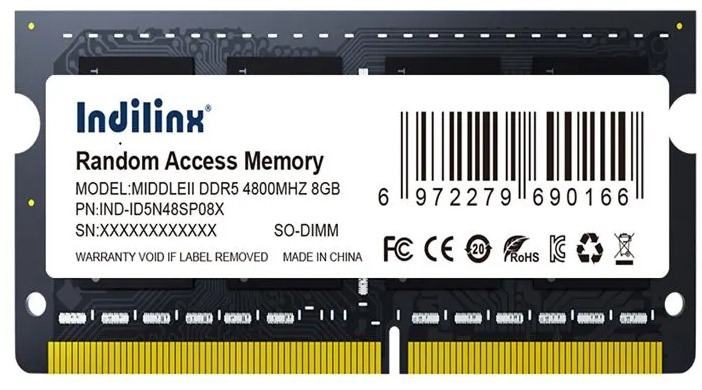   Xcom-Shop Модуль памяти SODIMM DDR5 8GB Indilinx IND-ID5N48SP08X PC5-38400 4800MHz CL40 1.1V