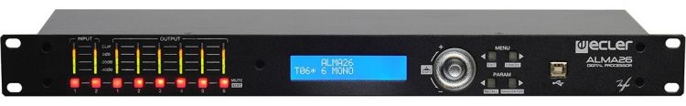 Аудиопроцессор Ecler ALMA26 цифровая аудиосигналов, DSP-аудиопроцессор для АС, 2х6 линейных входов/выходов