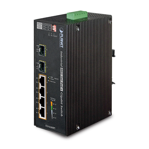 Коммутатор PoE Planet IGS-624HPT промышленный, 4-Port GE 802.3at PoE+ w/2-Port 100/1000X SFP