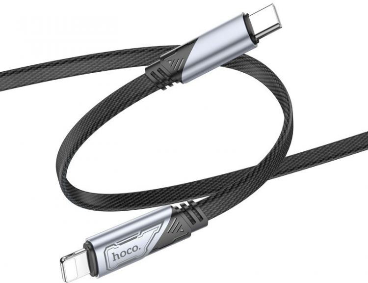 Кабель интерфейсный Hoco U119 MACHINE PD IP USB Type-C (m)-Lightning (m) 1.2м черный коробка плоский (2002422)