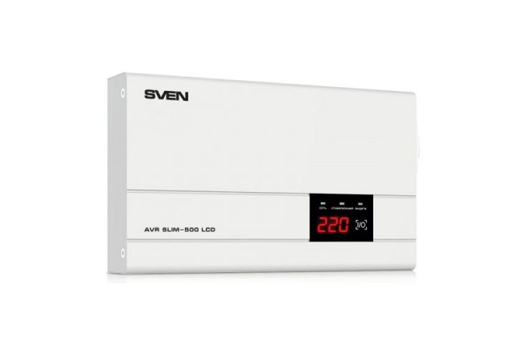 Стабилизатор Sven AVR SLIM-500 LCD SV-012809 Relay, 400W, 500VA, 140-260v, the function pause, single outlet