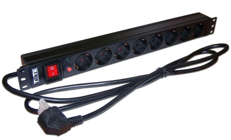 Блок розеток 19, 8 розеток TWT TWT-PDU19-16A8P-1.8 16A 250V, шнур питания 1.8 м