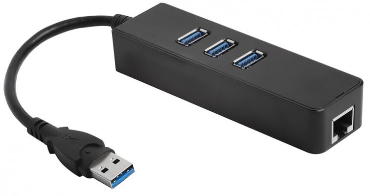 Разветвитель USB 3.0 GCR GCR-AP04   Хаб на 3 порта + 10/100Mbps Ethernet Network