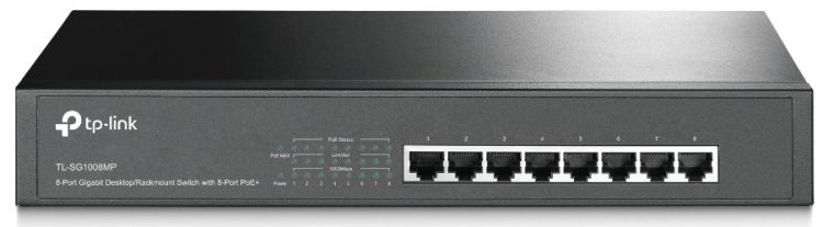 Коммутатор PoE TP-LINK TL-SG1008MP 8 х RJ45, 8 х PoE+, поддержка 802.3af/at, бюджет PoE+ до 126Вт, монтируемый в 13 стойку