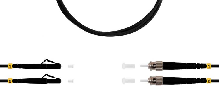 Патч-корд волоконно-оптический TELCORD ШОС-2x3.0-2LC/U-2ST/U-MM50-2м-LSZH-BK duplex LC/UPC-ST/UPC, MM 50/125 (OM2), 3.0 мм, LSZH, 2м