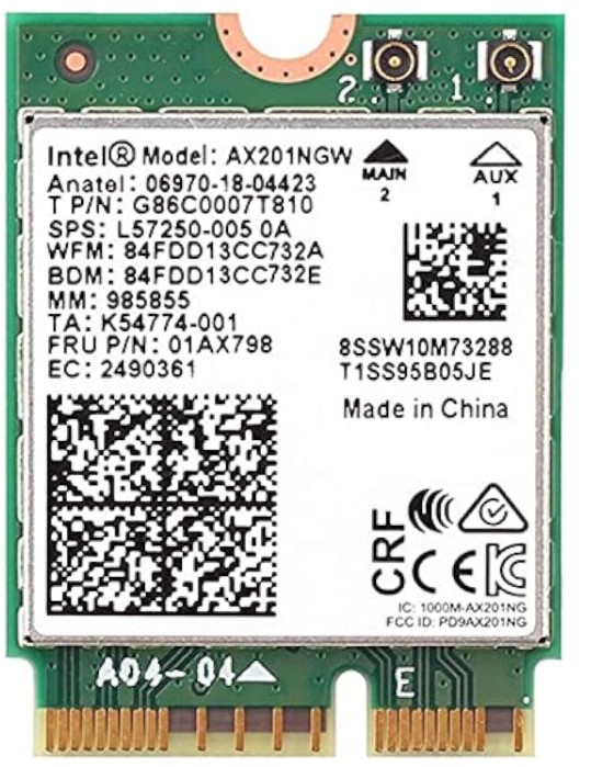 Адаптер Intel AX201.NGW Intel Wi-Fi серии 6 AX201 2230, 2x2 AX+BT, No vPro,999TD0 (M.2: CNVio2)