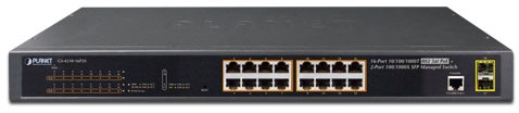 PoE-оборудование Planet Коммутатор PoE Planet GS-4210-16P2S IPv6/IPv4, 16-Port Managed 802.3at POE+ Gigabit Ethernet Switch + 2-Port 100/1000X SFP (220W)