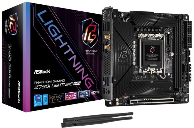 LGA1700 ASROCK Материнская плата mini-ITX ASRock Z790I LIGHTNING WIFI (LGA1700, Z790, 2*DDR5 (4400), 3*SATA 6G RAID, PCIe, M.2, WiFi, BT, 5*USB 3.2, USB Type-C, HDMI