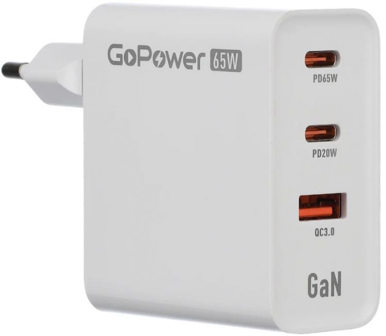 Зарядное устройство сетевое GoPower GPQC10 00-00028405 1USB+2Type-C 65W QC3.0 GAN белый (1000773528)