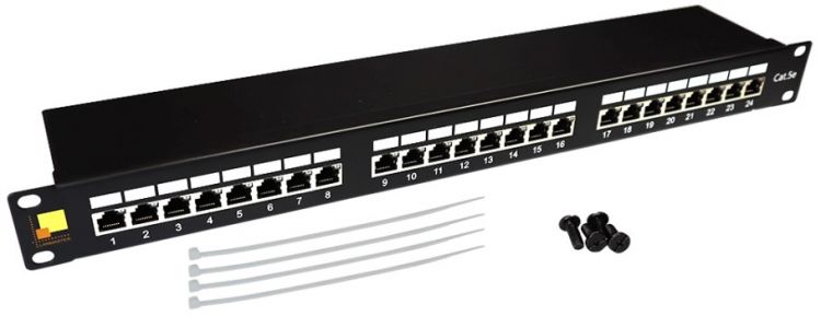 Патч-панель Lanmaster LAN-PPi24S5E 19, 1U, Cat 5e, 24 порта RJ45 (8p8c), экранированная, Dual IDC (110/KRONE)